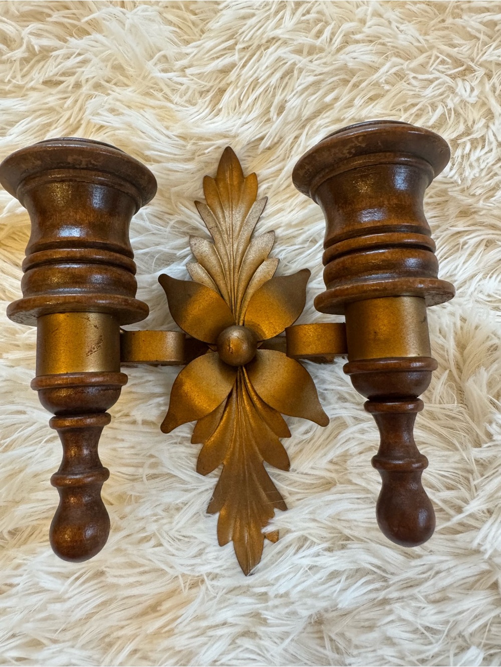 MCM Wooden Double Wall Sconce Candle Holder - Picture 4 of 8